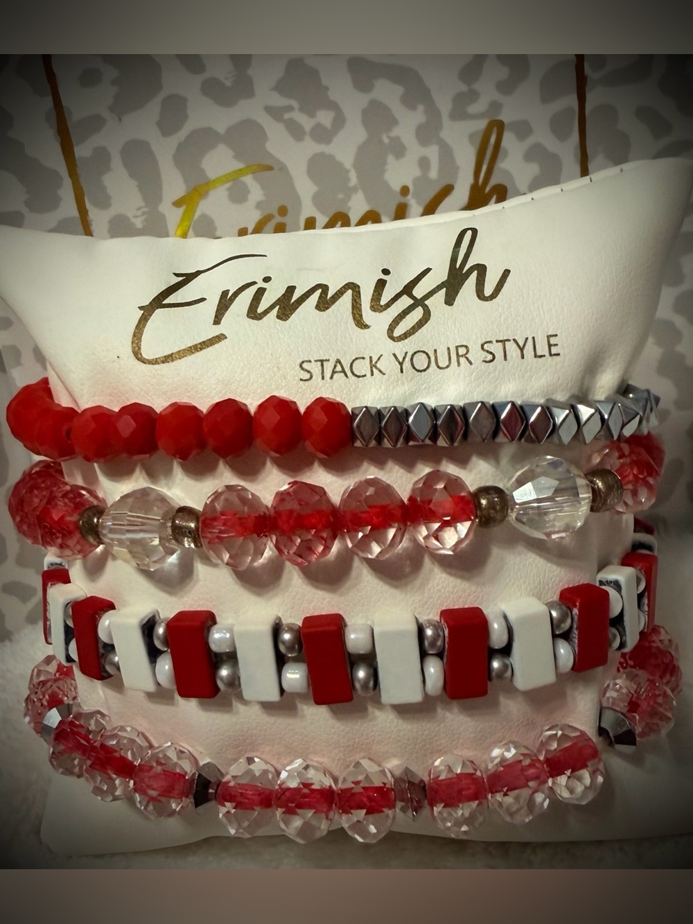 New ERIMISH Bracelets - 4 pc Stack - Red & White